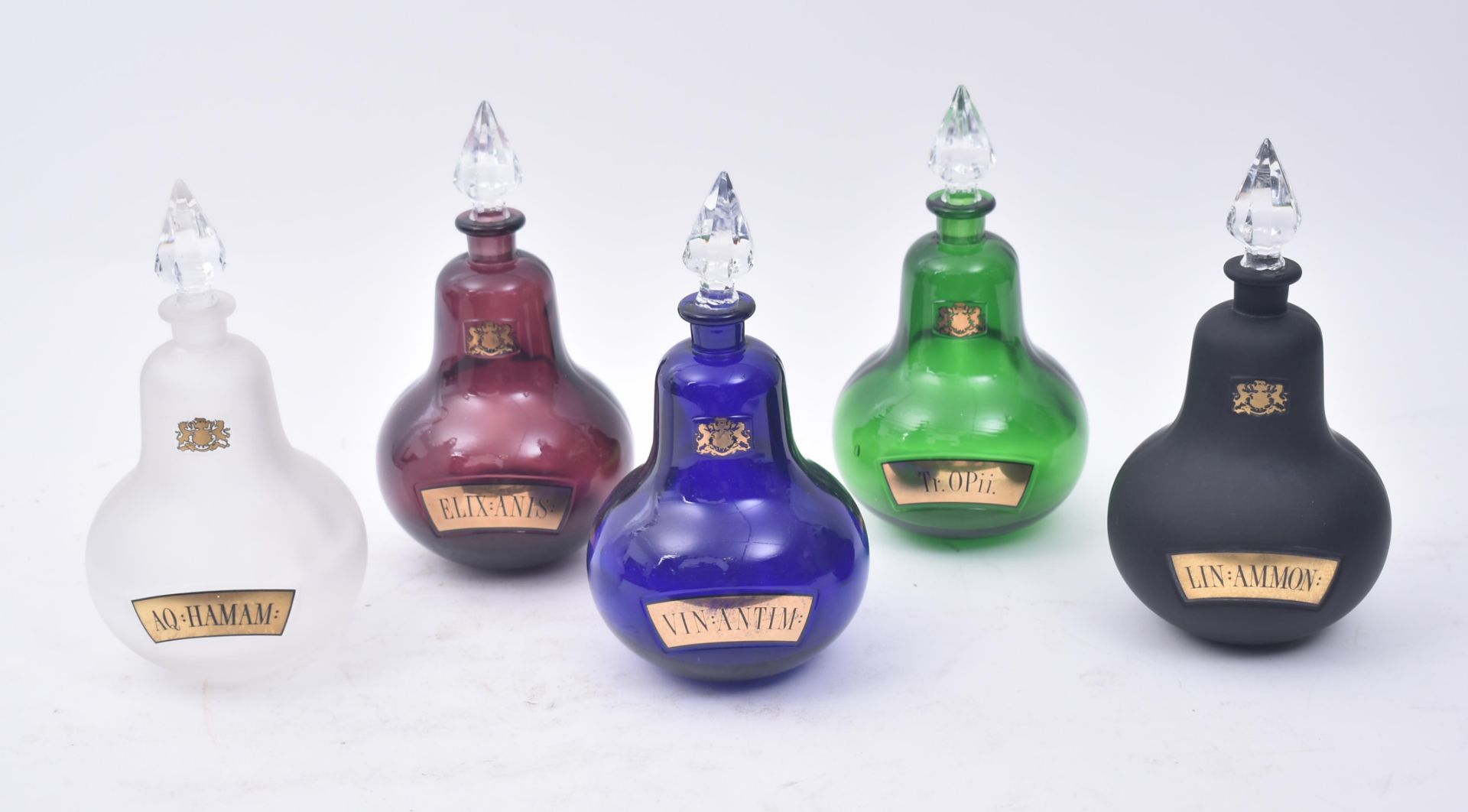 5 20TH CENTURY COLOURED GLASS PHARMACY BOTTLES / CARBOYS - Image 2 of 10