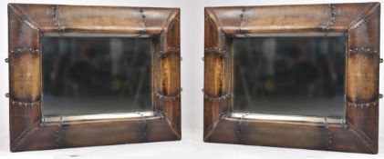 LARGE PAIR OF CONTEMPORARY DESIGNER LEATHER MIRRORS