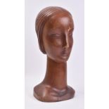 MID CENTURY STAINED PINE SHOP DISPLAY BUST OF A WOMAN