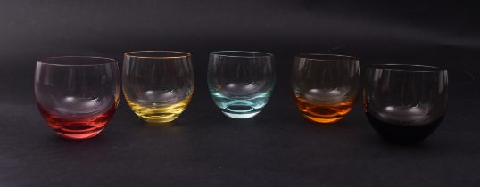 MOSER PRAHA GLASS - 1935 CASED SET OF 5 'COBULTO' TUMBLERS