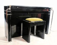 EAVESTAFF - MINI PIANO - ART DECO BLACK & CHROME PIANO & STOOL