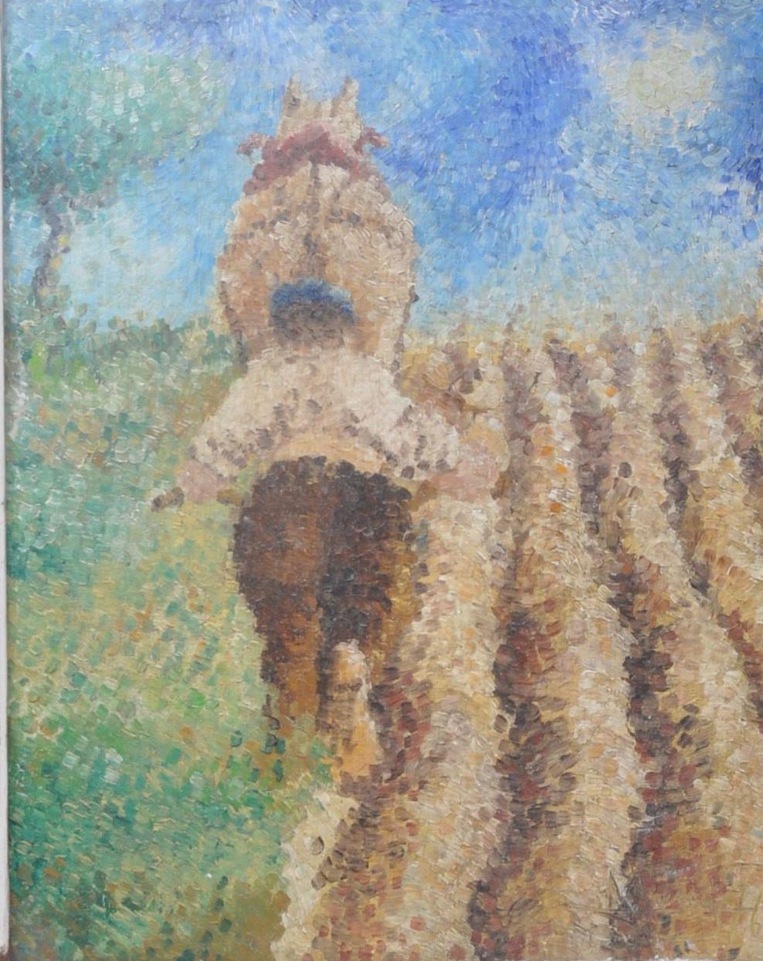 20TH CENTURY POINTILLISM STYLE OIL ON BOARD SIGNED PAINTING