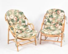 PAIR OF RETRO 1970S BAMBOO AND WICKER ARMCHAIRS