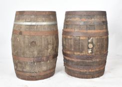 LARGE PAIR OF 20TH CENTURY COOPERED OAK BARRELS
