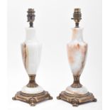 PAIR OF MID CENTURY TURNED ONYX & GILT METAL BALUSTER LAMPS