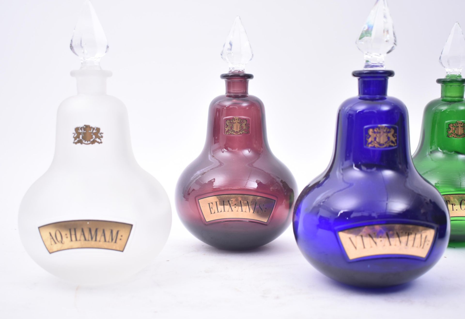 5 20TH CENTURY COLOURED GLASS PHARMACY BOTTLES / CARBOYS - Image 4 of 10