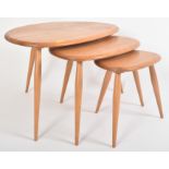 ERCOL - MID CENTURY BEECH AND ELM NEST OF TABLES