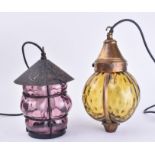 TWO MID CENTURY METAL & MOULDED GLASS PORCH LANTERNS