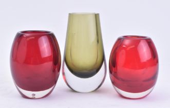 WHITEFRIARS - SELECTION OF THREE VINTAGE GLASS VASES