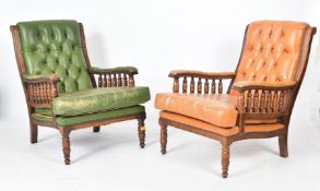 PAIR OF 1980s VINTAGE MAHOGANY AND LEATHER ARMCHAIRS