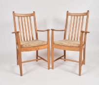 ERCOL - PAIR OF LATE 20TH CENTURY ELM ELBOW CARVER CHAIRS