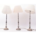 THREE 20TH CENTURY ART DECO STYLE NICKEL PLATED DESK LAMPS