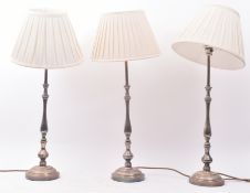 THREE 20TH CENTURY ART DECO STYLE NICKEL PLATED DESK LAMPS