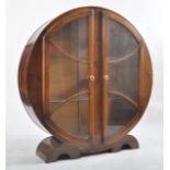 1930S ART DECO WALNUT CHINA DISPLAY CABINET VITRINE