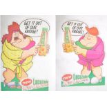 TWO VINTAGE 1997 THE FAT SLAGS X LUCOZADE CARDBOARD SIGNS