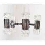 20TH CENTURY ITALIAN GLASS & CHROME FIVE ARMED CEILING LIGHT