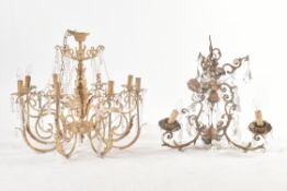 TWO VINTAGE MID CENTURY GILT METAL HANGING CHANDELIERS