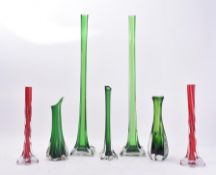 COLLECTION OF VINTAGE MURANO COLOURED STUDIO GLASS VASES