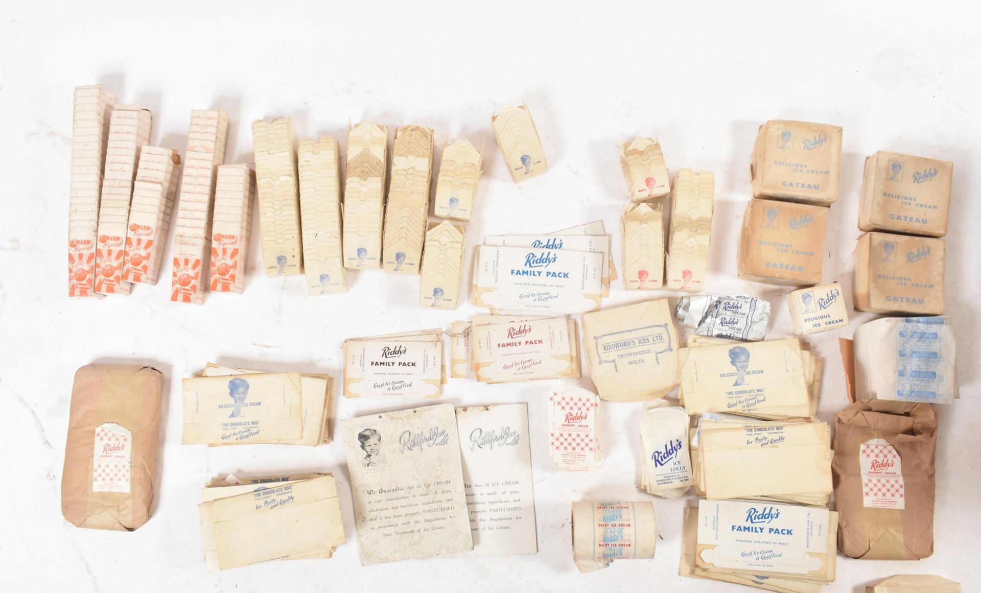 RIDDY'S - SELECTION OF VINTAGE ICE CREAM PACKAGING