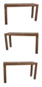 THREE CONTEMPORARY BAMBOO RATTAN CONSOLE TABLES