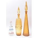 GENIE BOTTLES - TWO ITALIAN EMPOLI DECANTERS AND ONE OTHER