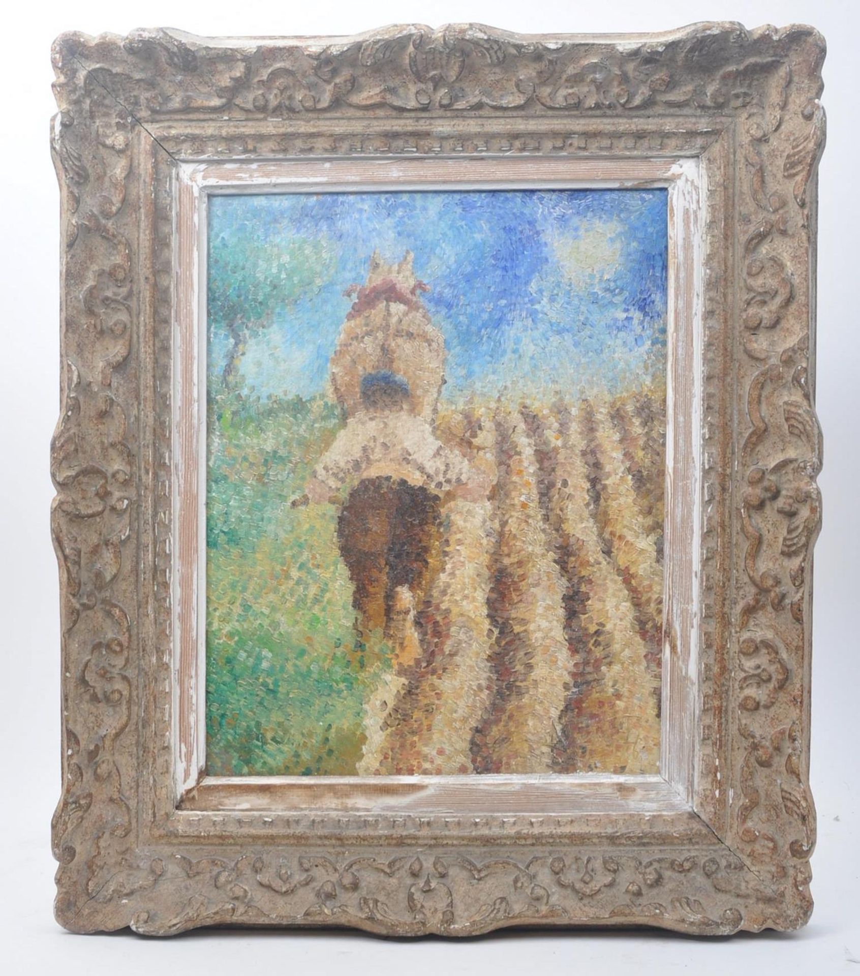 20TH CENTURY POINTILLISM STYLE OIL ON BOARD SIGNED PAINTING - Image 2 of 7