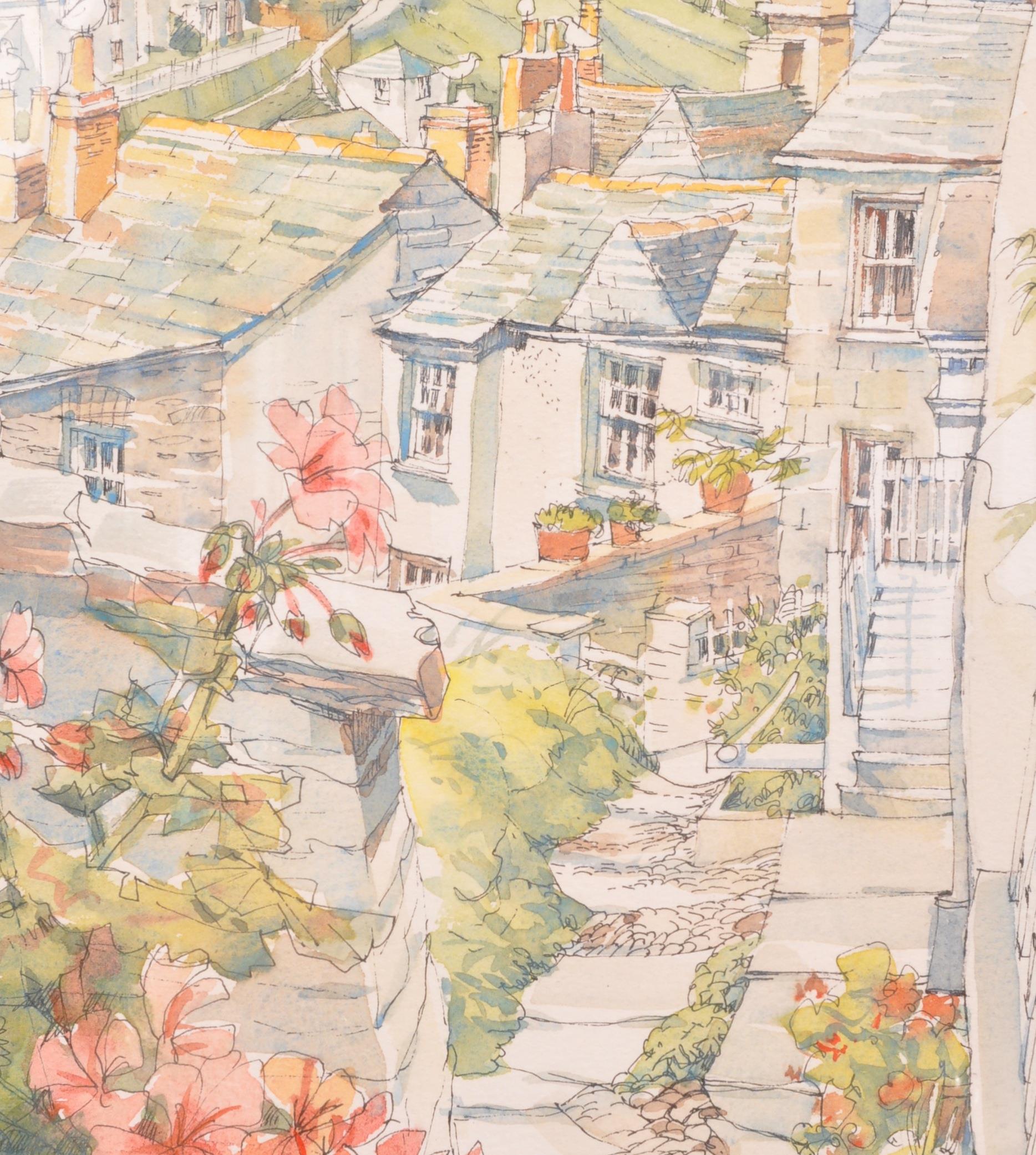 LATE 20TH CENTURY PORT ISSAC WATERCOLOUR BY GILLIAN M HOBBS. - Image 3 of 5