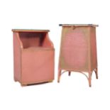 MID 20TH CENTURY RATTAN LAUNDRY BASKET AND BEDSIDE CABINET