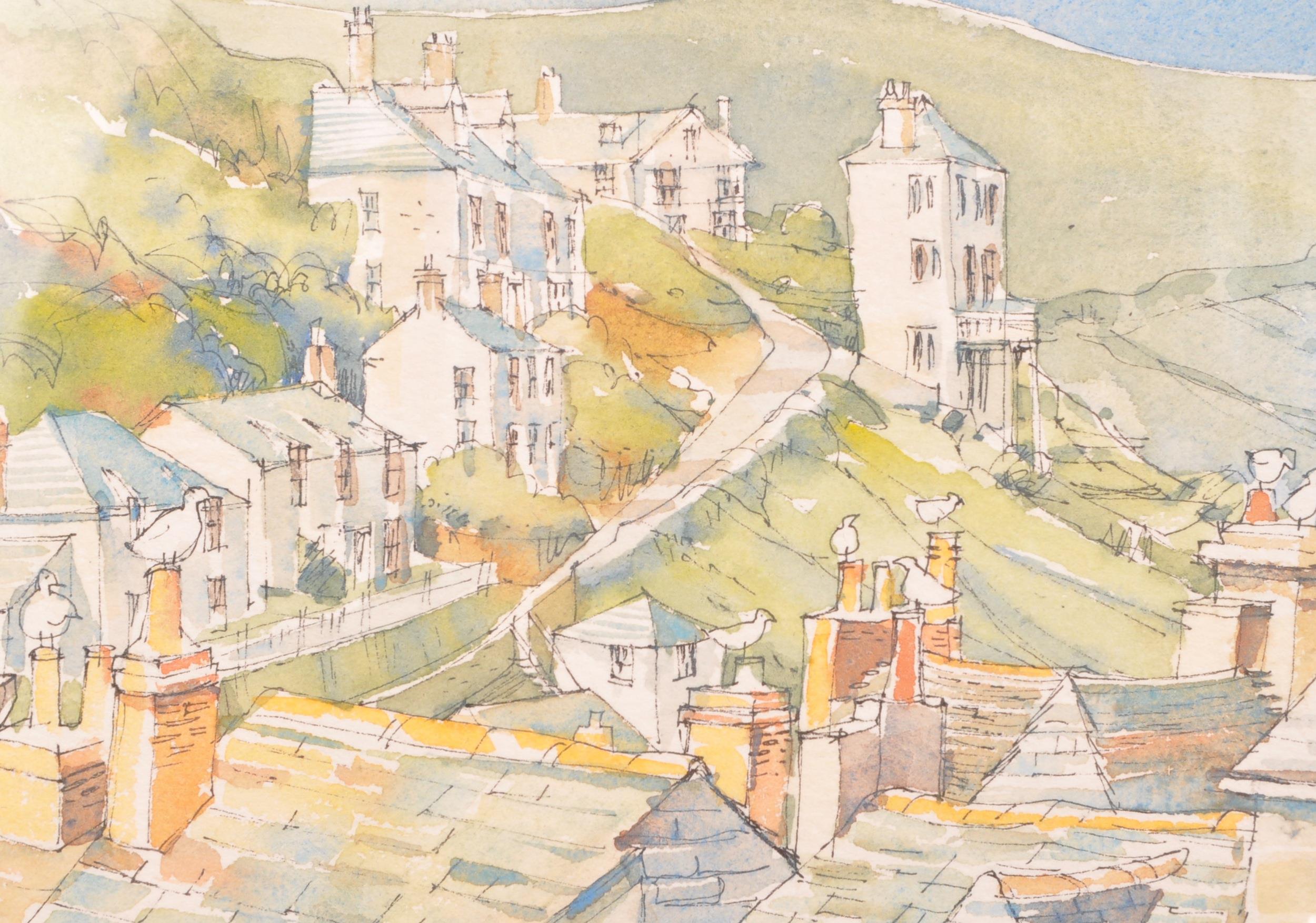 LATE 20TH CENTURY PORT ISSAC WATERCOLOUR BY GILLIAN M HOBBS. - Image 4 of 5