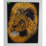 LATE 20TH CENTURY LIONS HEAD ACRYLIC ON BOARD