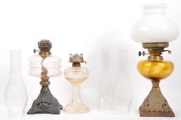 COLLECTION OF THREE 19TH CENTURY VICTORIAN OIL LAMPS