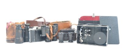 COLLECTION OF VINTAGE BINOCULARS & CAMERAS IN LEATHER CASES