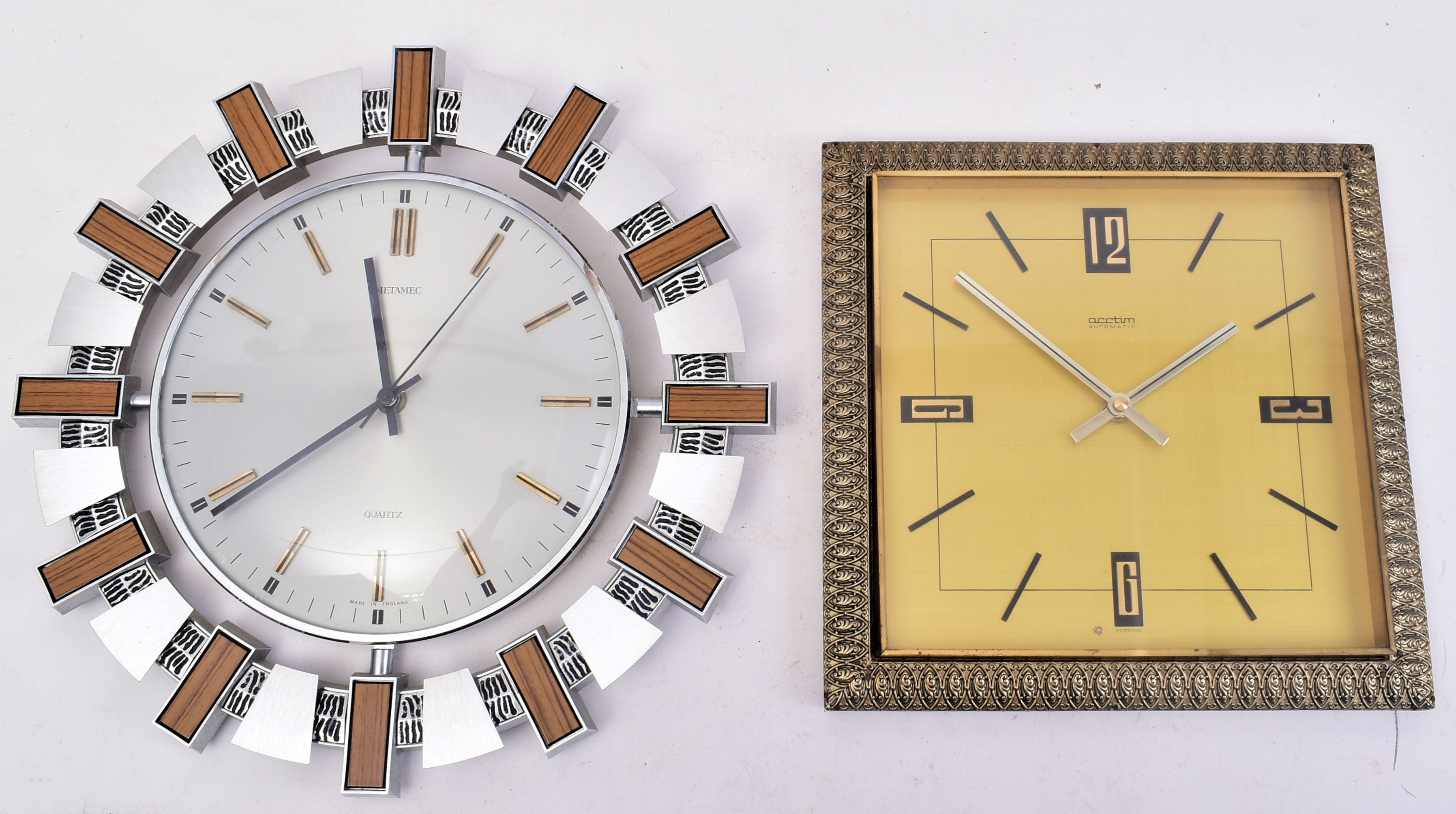 METAMEC & ACCTIM - TWO MID CENTURY RETRO WALL CLOCKS