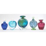 COLLECTION OF RETRO FIVE STUDIO ART GLASS VASES / BOTTLES