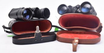 TWO PAIRS OF 20TH CENTURY BINOCULARS IN LEATHER CASES