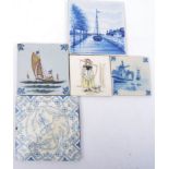 COLLECTION OF FIVE HIGH VICTORIAN BLUE & WHITE TILES