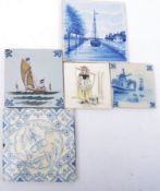 COLLECTION OF FIVE HIGH VICTORIAN BLUE & WHITE TILES