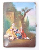 CONTINENTAL 19TH CENTURY HAND PAINTED ENAMEL CARD HOLDER