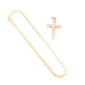 18CT GOLD BRACELET CHAIN WITH 9CT CROSS PENDANT