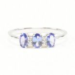 HALLMARKED 14CT WHITE GOLD TANZANITE & DIAMOND RING