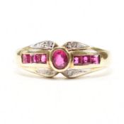 HALLMARKED 9CT GOLD RUBY & DIAMOND CLUSTER RING