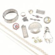 COLLECTION OF ASSORTED ANTIQUE & LATER SILVER & WHITE METAL JEWELLERY