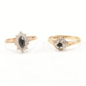 TWO HALLMARKED 9CT GOLD & SAPPHIRE HALO RINGS
