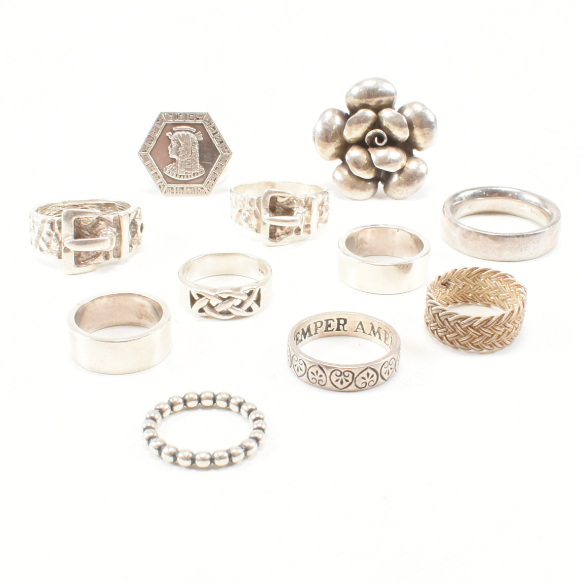 COLLECTION OF ASSORTED SILVER & WHITE METAL RINGS - Image 2 of 10