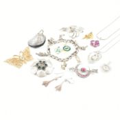 COLLECTION OF SILVER WHITE METAL & COSTUME JEWELLERY