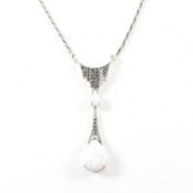 925 SILVER SYNTHETIC OPAL & MARCASITE PENDANT NECKLACE