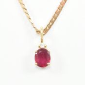14CT GOLD RUBY & DIAMOND NECKLACE PENDANT WITH GOLD CHAIN