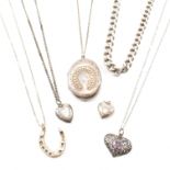 COLLECTION OF SILVER & WHITE METAL PENDANT NECKLACES