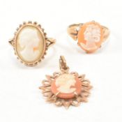 COLLECTION OF VINTAGE 9CT GOLD & CAMEO JEWELLERY