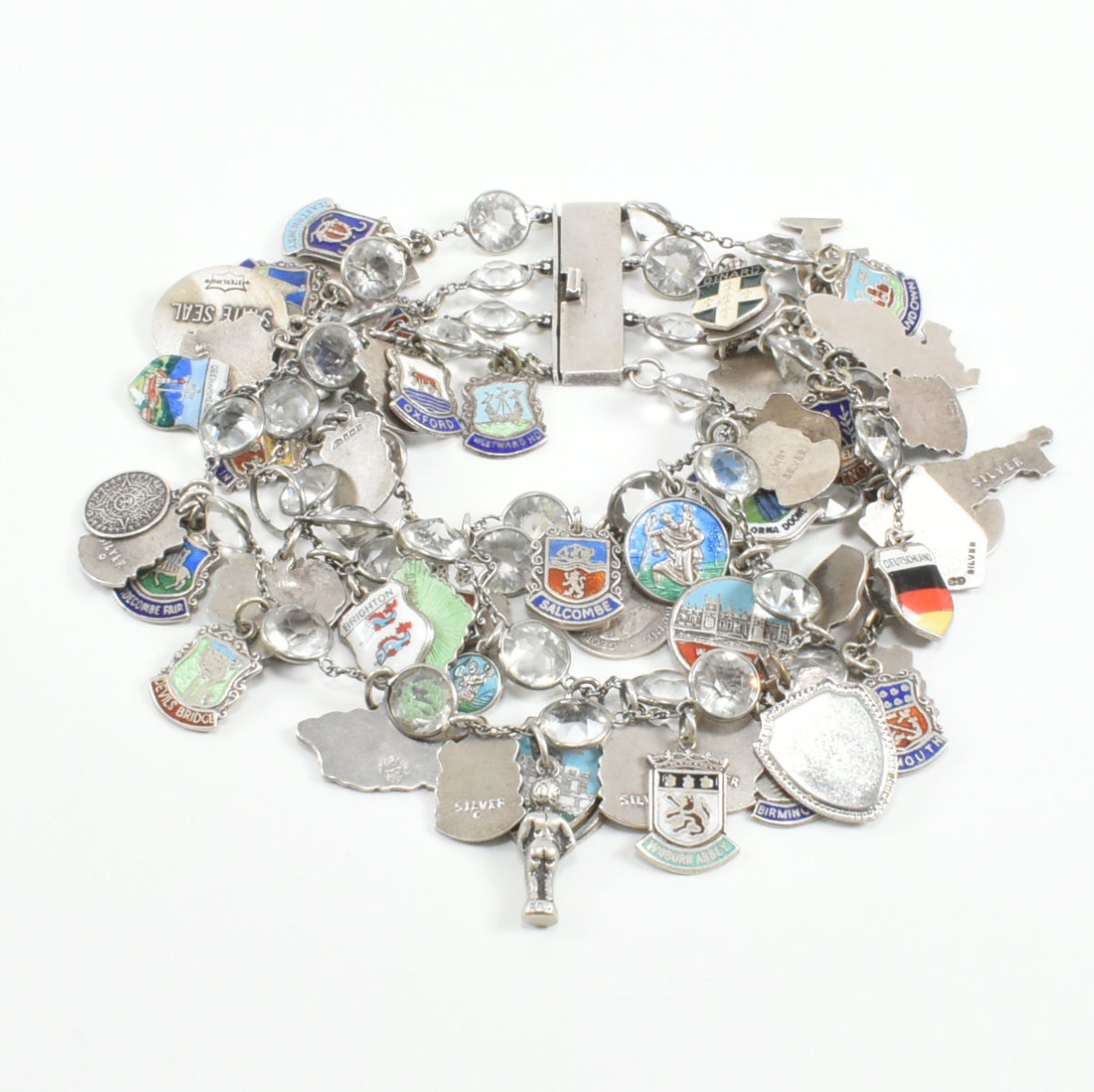 VINTAGE SILVER & WHITE METAL TOWN COUNTRY CHARM BRACELET - Image 10 of 13